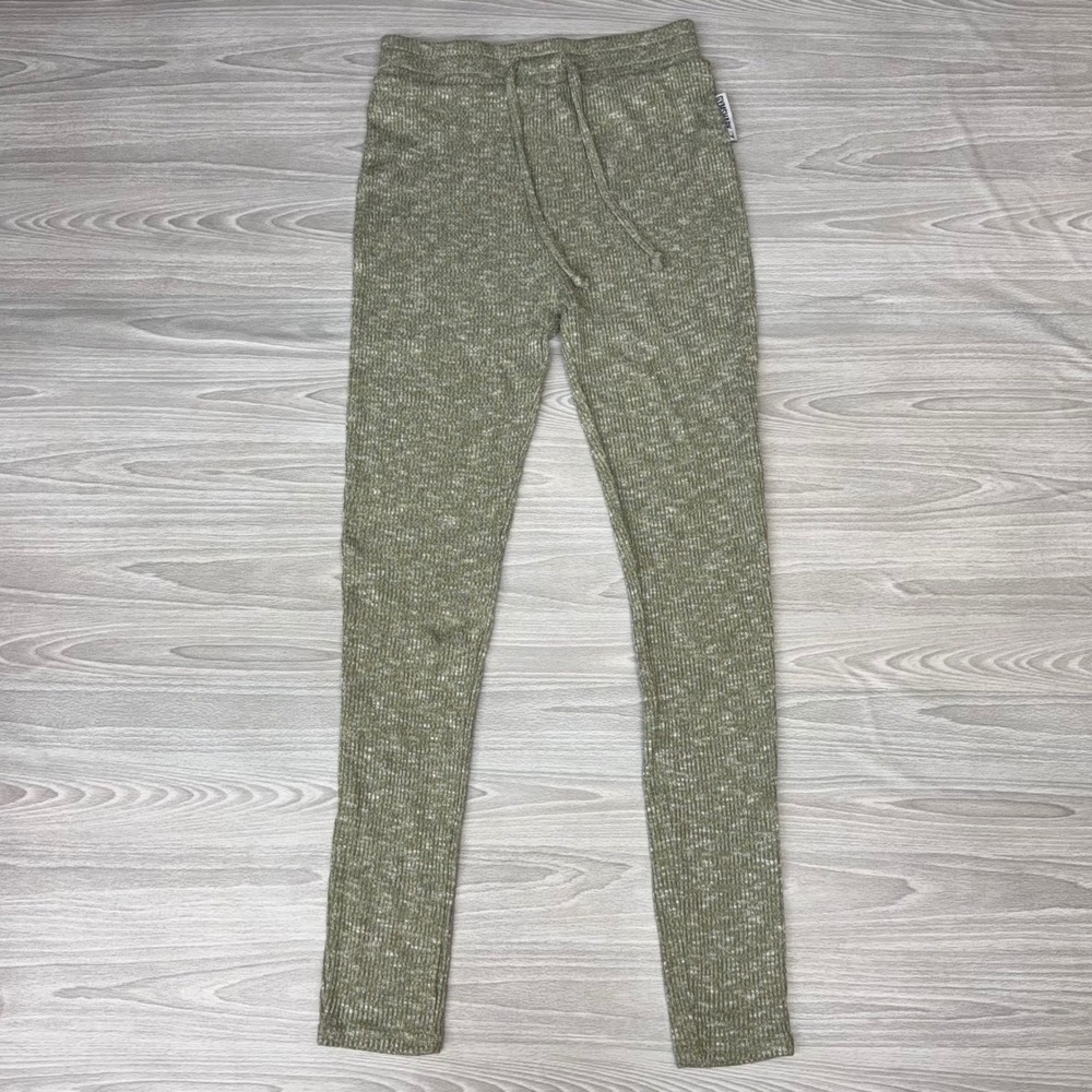 Gymshark Ribbed Knit Drawstring Leggings Olive Green Marl Lounge Pants High Rise